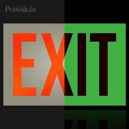 Photoluminescent Exit Sign, Red Reflective Letters, Glow/Reflective Effect Comparison Demo 12"x8"