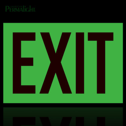Photoluminescent Exit Sign, Red Reflective Letters, Glow Demo 12"x8"