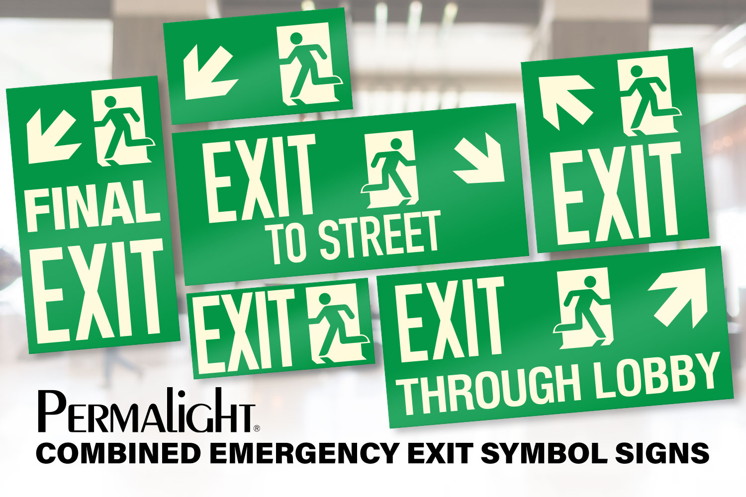 PERMALIGHT® Aluminum Combined Emergency Exit Symbol Signs - New York City Local Law 26 & Local Law 141 Compliant