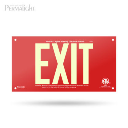 PERMALIGHT® Red Aluminum Exit Sign, No Arrows, Unframed, 7-inch Letters, UL924-listed