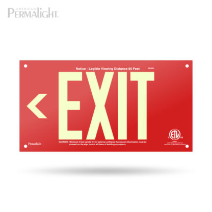 PERMALIGHT® Red Aluminum Exit Sign, Left Arrow, Unframed, 7-inch Letters, UL924-listed