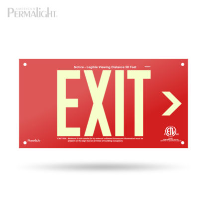 PERMALIGHT® Red Aluminum Exit Sign, Right Arrow, Unframed, 7-inch Letters, UL924-listed