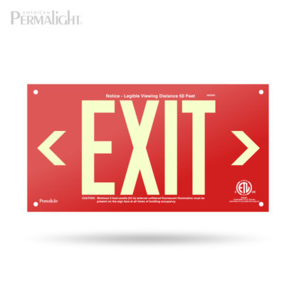 PERMALIGHT® Red Aluminum Exit Sign, Left and Right Arrows, Unframed, 7-inch Letters, UL924-listed