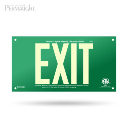 PERMALIGHT® Green Aluminum Exit Sign, No Arrows, Unframed, 7-inch Letters, UL924-listed