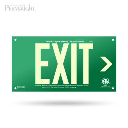PERMALIGHT® Green Aluminum Exit Sign, Right Arrow, Unframed, 7-inch Letters, UL924-listed