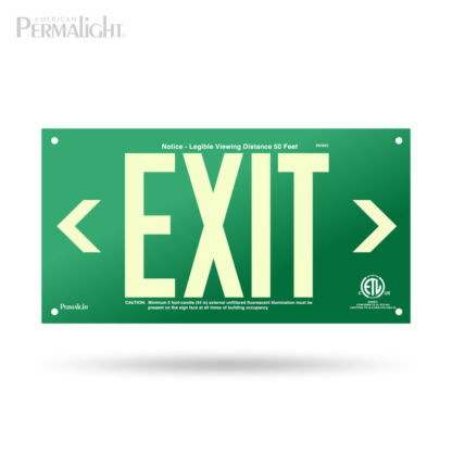 PERMALIGHT® Green Aluminum Exit Sign, Left and Right Arrows, Unframed, 7-inch Letters, UL924-listed