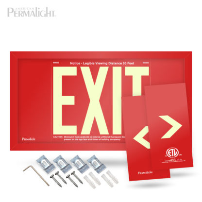 PERMALIGHT® Red Aluminum Exit Sign, Red Frame, 7-inch Letters, UL924-listed, Included Accessories