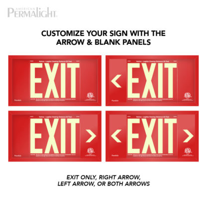 PERMALIGHT® Red Aluminum Exit Sign, Red Frame, 7-inch Letters, UL924-listed, Sign Configuration Options
