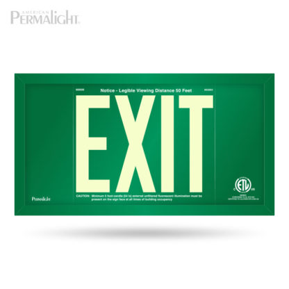 PERMALIGHT® Green Aluminum Exit Sign, Green Frame, 7-inch Letters, UL924-listed