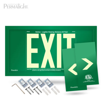 PERMALIGHT® Green Aluminum Exit Sign, Green Frame, 7-inch Letters, UL924-listed, Included Accessories
