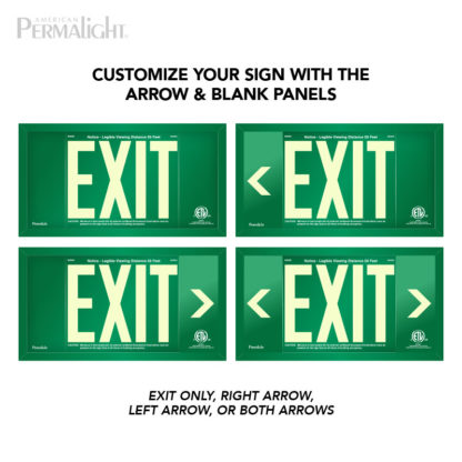 PERMALIGHT® Green Aluminum Exit Sign, Green Frame, 7-inch Letters, UL924-listed, Sign Configuration Options