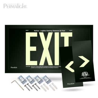 PERMALIGHT® Black Aluminum Exit Sign, Black Frame, 7-inch Letters, UL924-listed, Included Accessories