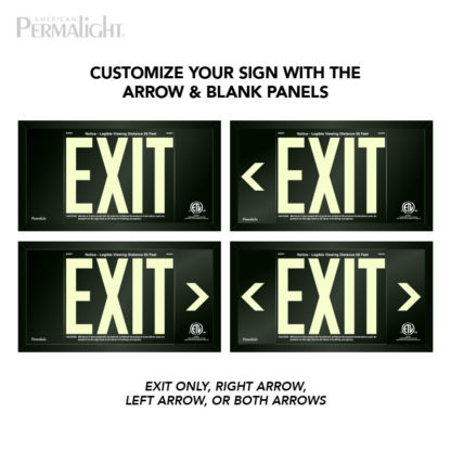 PERMALIGHT® Black Aluminum Exit Sign, Black Frame, 7-inch Letters, UL924-listed, Sign Configuration Options