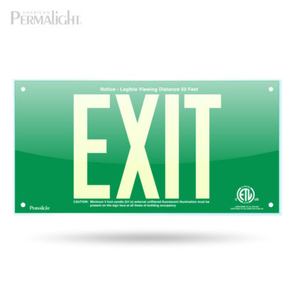PERMALIGHT® Green Acrylic EXIT Sign, No Arrows, 7-inch Letters, UL924-listed