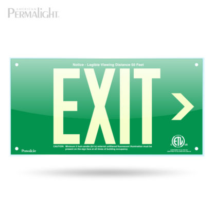 PERMALIGHT® Green Acrylic EXIT Sign, Right Arrow, 7-inch Letters, UL924-listed