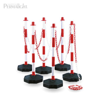 Chained Divider Set, 6 Poles with Bases and Chains, Red/White Striped