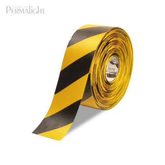 Mighty Line Yellow/Black Diagonal Stripe Safety Floor Tape, Self-Adhesive, 4 in x 100 ft