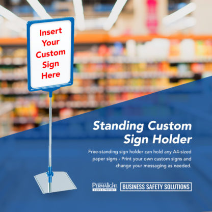 Standing Custom Sign Holder, Blue Frame, Steel, A4 Size
