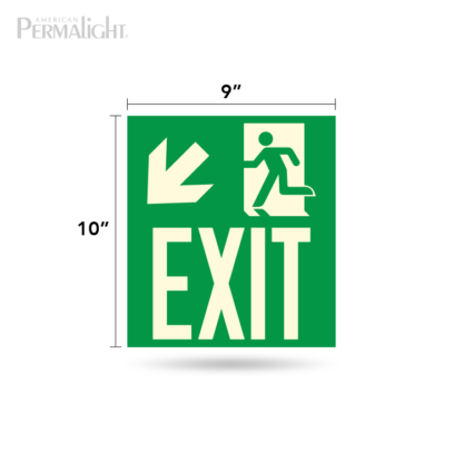 PERMALIGHT® Photoluminescent Combined Signage – Arrow (Down, Left) + Running Man + Exit