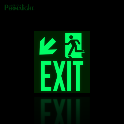 PERMALIGHT® Photoluminescent Combined Signage – Arrow (Down, Left) + Running Man + Exit