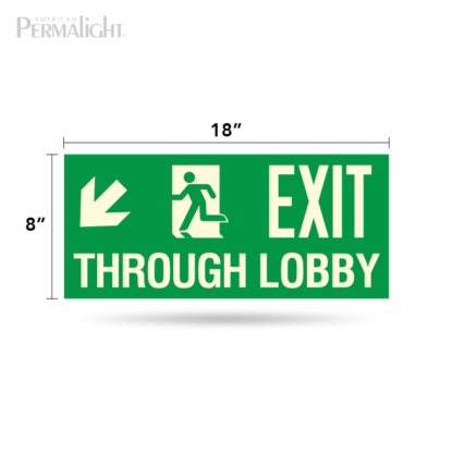 PERMALIGHT® Photoluminescent Combined Signage – Arrow (Down, Left) + Man Running + Exit Through Lobby