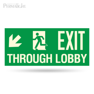 PERMALIGHT® Photoluminescent Combined Signage – Arrow (Down, Left) + Man Running + Exit Through Lobby