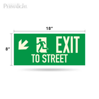 PERMALIGHT® Photoluminescent Combined Signage – Arrow (Down, Left) + Running Man + Exit to Street