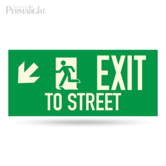 PERMALIGHT® Photoluminescent Combined Signage – Arrow (Down, Left) + Running Man + Exit to Street