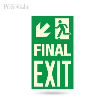 PERMALIGHT® Photoluminescent Combined Signage – Arrow (Down, Left) + Running Man + Final Exit