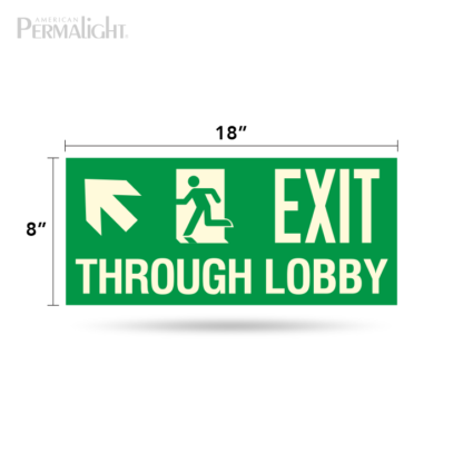 PERMALIGHT® Photoluminescent Combined Signage – Arrow (Up, Left) + Man Running + Exit Through Lobby