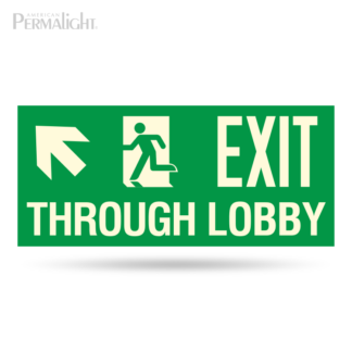 PERMALIGHT® Photoluminescent Combined Signage – Arrow (Up, Left) + Man Running + Exit Through Lobby