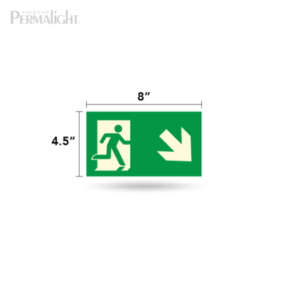 PERMALIGHT® Photoluminescent Combined Signage - Running Man + Arrow Down (Right)