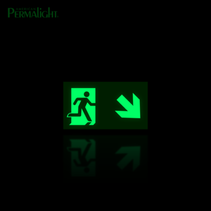 PERMALIGHT® Photoluminescent Combined Signage - Running Man + Arrow Down (Right)