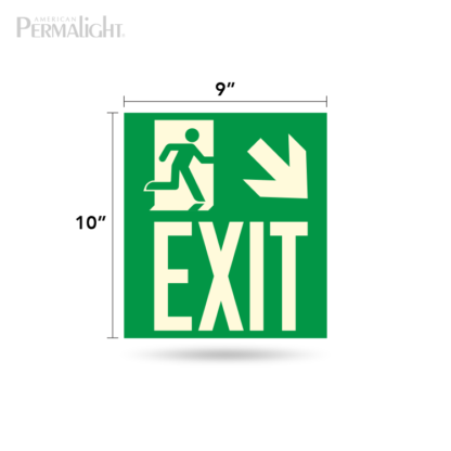 PERMALIGHT® Photoluminescent Combined Signage – Running Man + Arrow (Down, Right) + Exit
