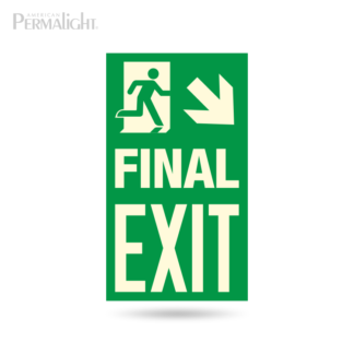 PERMALIGHT® Photoluminescent Combined Signage – Running Man + Arrow (Down, Right) + Final Exit