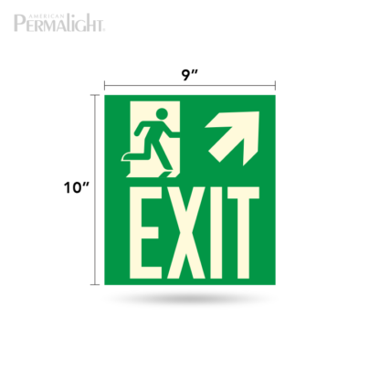 PERMALIGHT® Photoluminescent Combined Signage – Running Man + Arrow (Up, Right) + Exit