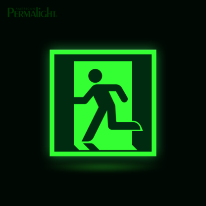 PERMALIGHT® 5-3/4" Photoluminescent Left Running Man Directional Sign (Aluminum, Self-Adhesive, UL1994-listed)
