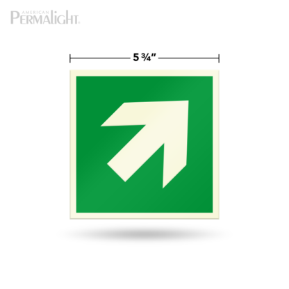 PERMALIGHT® 5-3/4" Photoluminescent Inclined/Diagonal Arrow Directional Sign (Aluminum, Self-Adhesive, UL1994-listed)