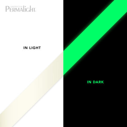 PERMALIGHT® Multi-Use Polyester Tape, Photoluminescent Egress Path Marking, UL1994-listed, 1-inch Roll, Glow Comparison