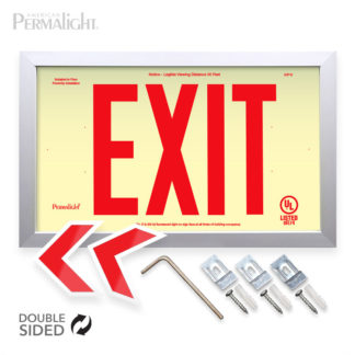 PERMALIGHT® Photoluminescent PVC Plastic Exit Sign, UL924-listed, IBC/IFC Compliant, Cal-Fire Approved, Silver-Colored Aluminum Frame, 6" Lettering