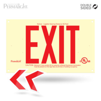 PERMALIGHT® Photoluminescent UL924-listed Rigid PVC Exit Sign, Red Lettering, Double-Sided