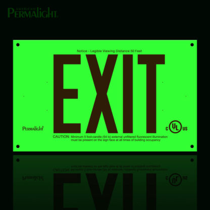 PERMALIGHT® Photoluminescent UL924-listed Rigid PVC Exit Sign, Unframed, Photoluminescent/Glow Demonstration