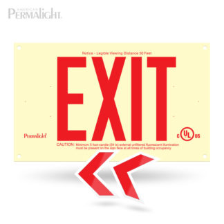 PERMALIGHT® Photoluminescent UL924-listed Rigid PVC Exit Sign, Unframed, Single-Sided, 6" Lettering