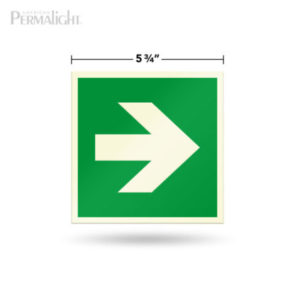 PERMALIGHT® 5-3/4" Photoluminescent Straight Arrow Directional Sign (Aluminum, Self-Adhesive, UL1994-listed)