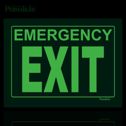 Green Emergency Exit Sign, Photoluminescent Lettering, Glow Demo, 14"x10"