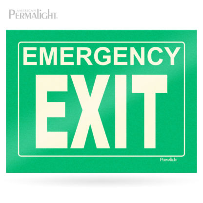 Green EmergenGreen Emergency Exit Sign, Photoluminescent Lettering, Rigid, Non-Adhesive, 14"x10"cy Exit Sign, Photoluminescent Lettering, Rigid, 14"x10"