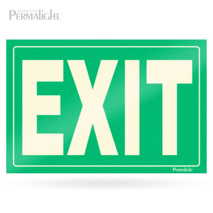 Green Exit Sign, Photoluminescent Lettering, Rigid, Non-Adhesive, 12"x8"