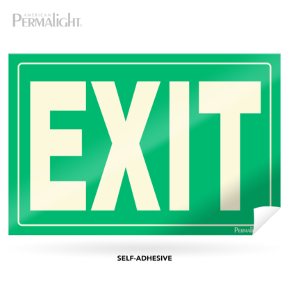 Green Exit Sign, Photoluminescent Lettering, Flexible, Self-Adhesive, 12"x8"