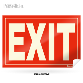 Red Exit Sign, Photoluminescent Lettering, Flexible, Self-Adhesive, 12"x8"