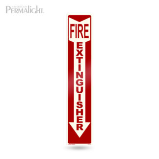 Red Fire Extinguisher Sign, Photoluminescent Border + Arrow, Red Lettering, Rigid, Non-Adhesive, 4"x20"